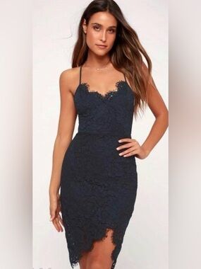 Black Lace Slip Dress with Scalloped V-Neck